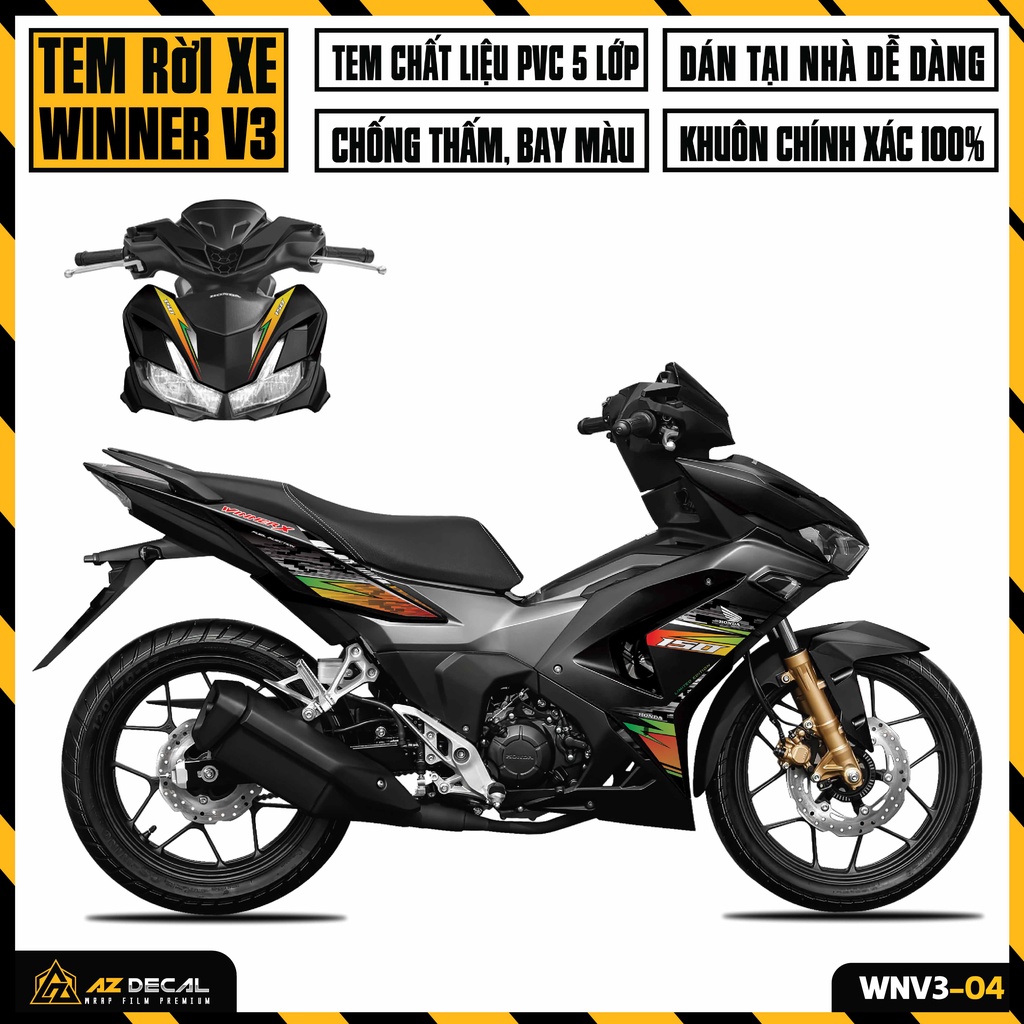 Decal Chế Xe Winner V3 Hiệu Ứng Bắt Mắt | WNV3-04 | Tem Rời Cao Cấp Dán Xe Winner X 2022 Màu Đen Đỏ Trắng Xám