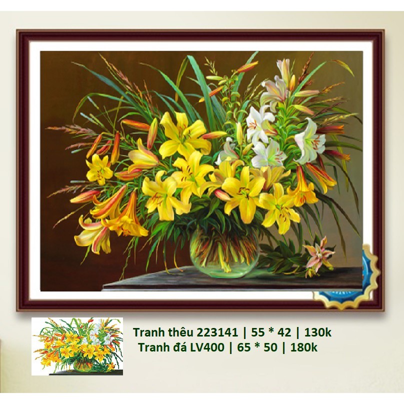 Tranh thêu chữ thập bình hoa ly 223141 (55 x 42 cm)