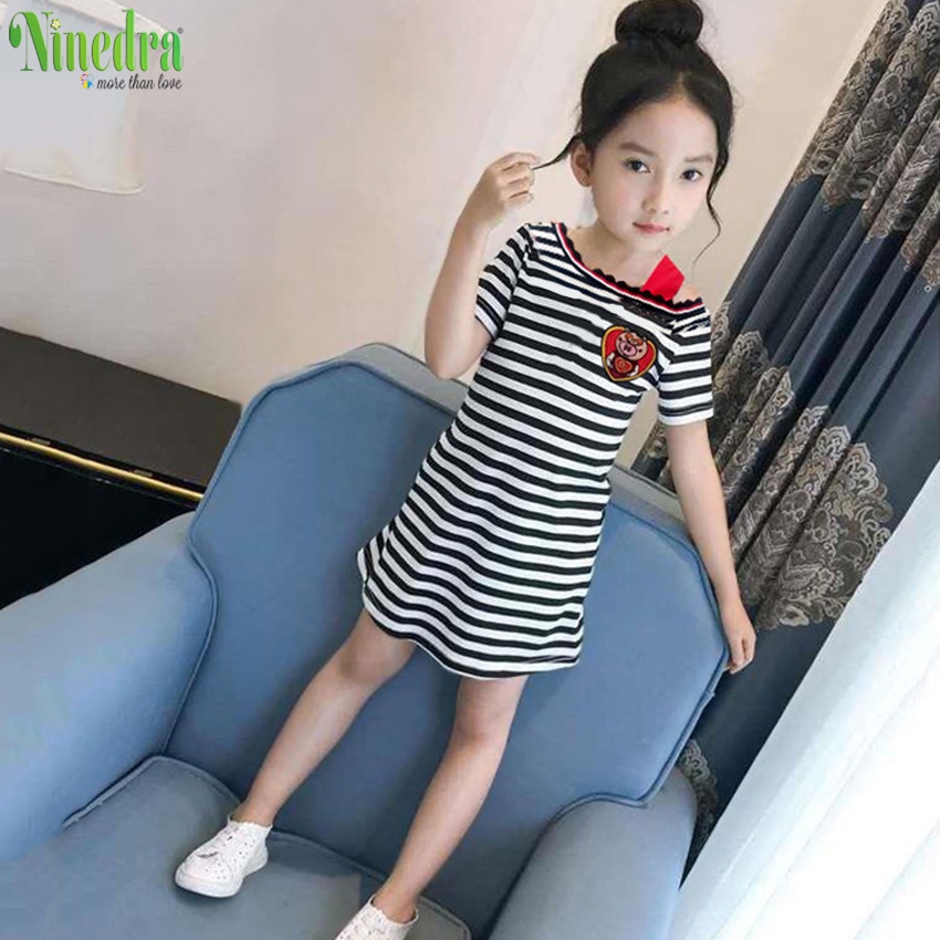 Đầm suông lệch vai chất mềm size đại cho bé gái