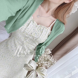 Set váy hoa hai dây mix khoác len tăm xanh siêu hot