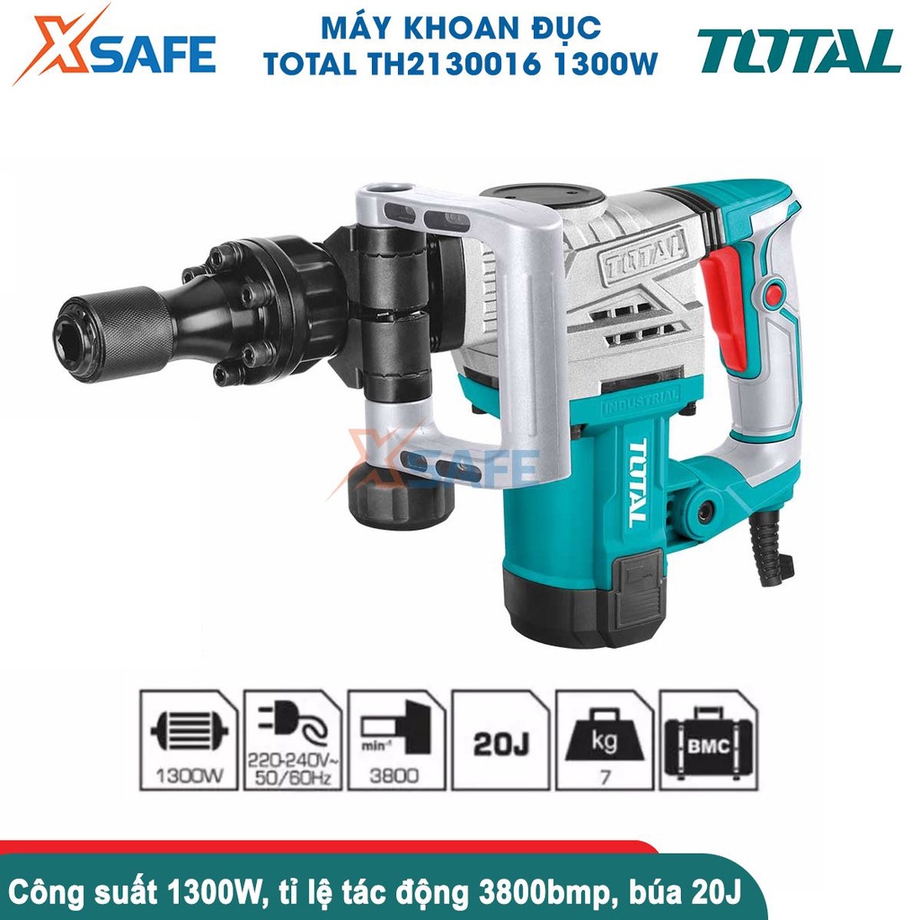 Máy đục bê tông TOTAL TH2130016 | máy khoan đục công suất 1300W, tốc độ đập 3800 bpm, lực đập 20J [CHÍNH HÃNG][XSAFE]