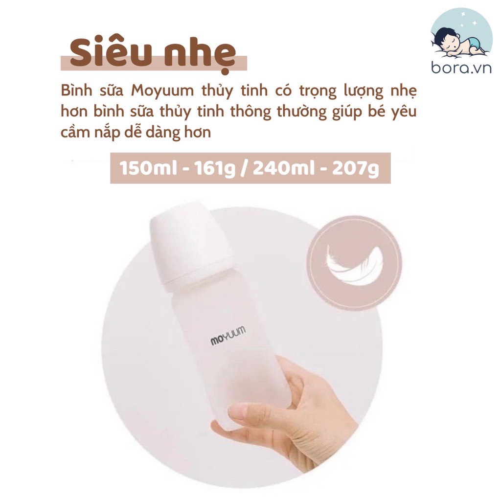 Bình sữa Moyuum thủy tinh tráng silicon Hàn Quốc 150ml 240ml