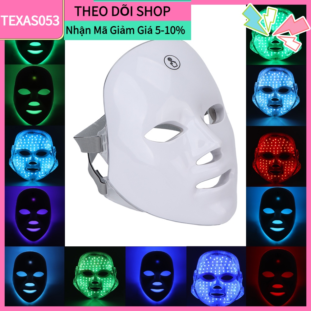 [Hàng HOT] Mặt Nạ Ánh Sáng Sinh Học Mặt Nạ Đèn Led 7 Màu làm trắng săn chắc đẹp điều trị mụn【Texas053】