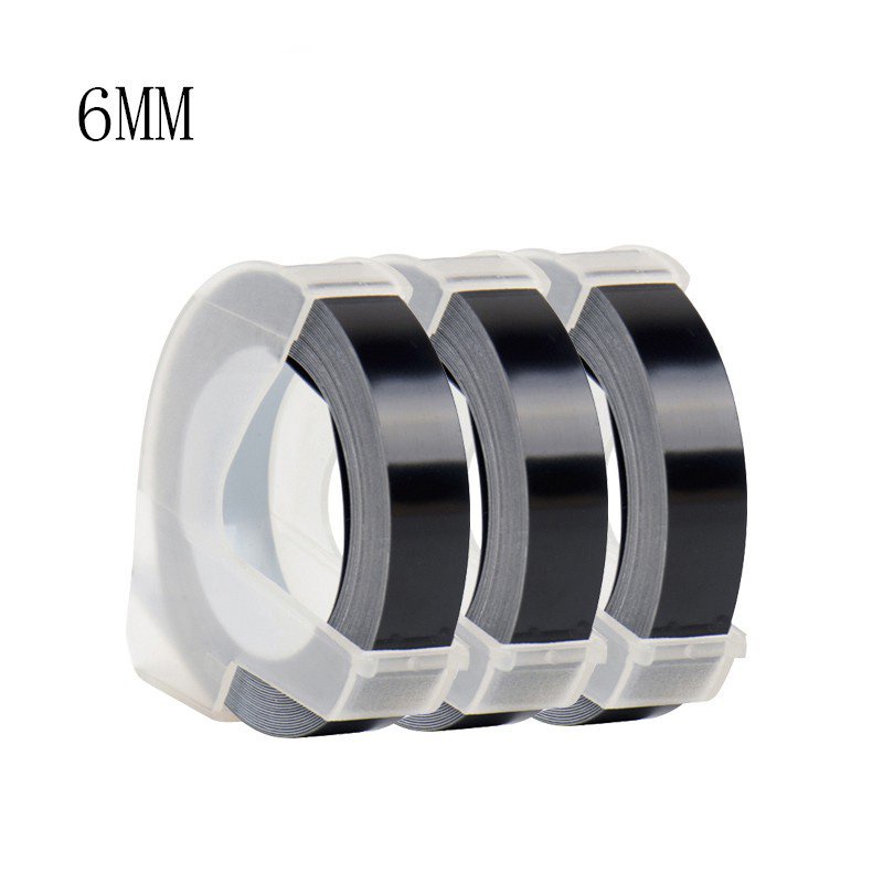 Set 3 Cuộn Băng Dập Nổi Bằng Nhựa Màu Đen 3D 6MM 9MM 12MM Tương Thích Với DYMO Motex