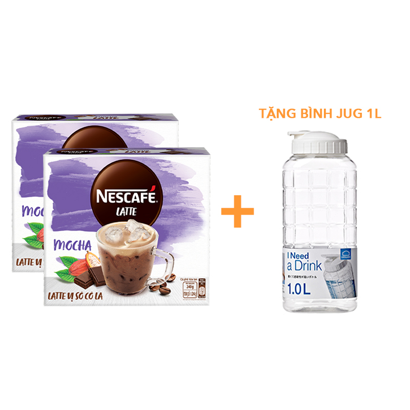 [TẶNG BÌNH JUG 1L] Combo 2 hộp cà phê hòa tan NESCAFÉ® LATTE VỊ SÔCÔLA (hộp 10 gói x 24g)