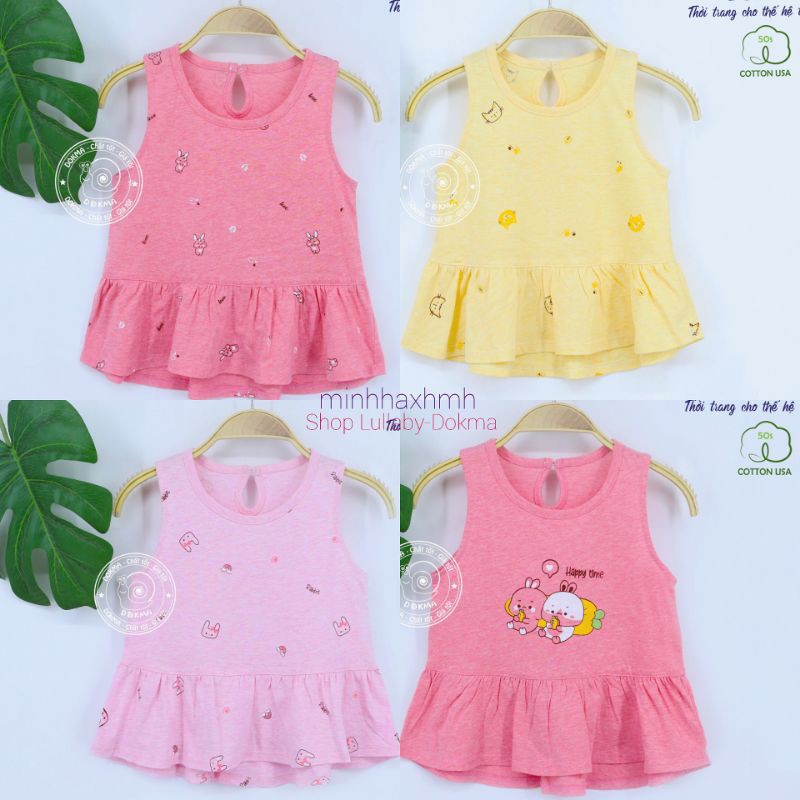 [Dokma] Áo sát nách/ Ba lỗ viền váy cho bé gái chất đẹp, mát (Sz 9-36m)