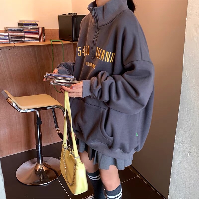ÁO SWEATER ZIP/POLO TAY DÀI KHOÁ KÉO FORM RỘNG UNISEX ULZZANG STYLE HÀN QUỐC BASIC (order) | BigBuy360 - bigbuy360.vn