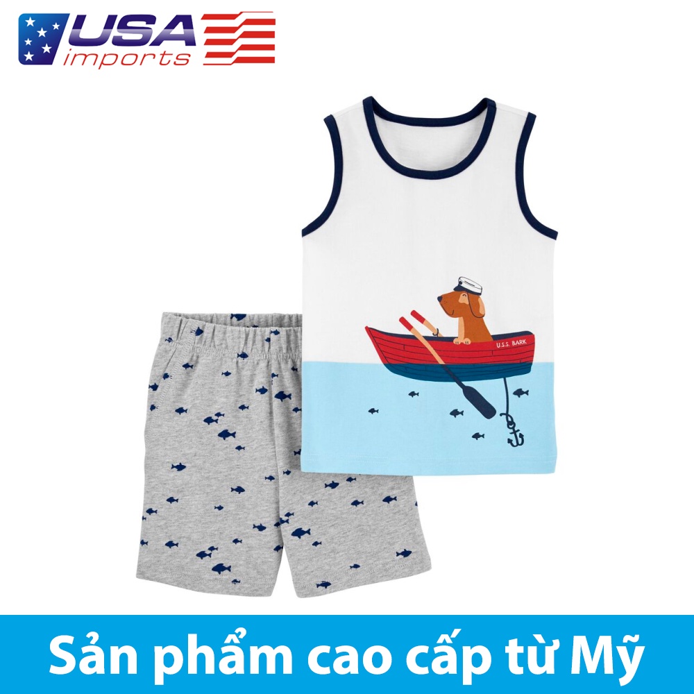 Set 2 món áo ba lỗ  kèm quần short hoạ tiết chó chèo thuyền Car-tờ Auth Từ Mỹ (1N665310)
