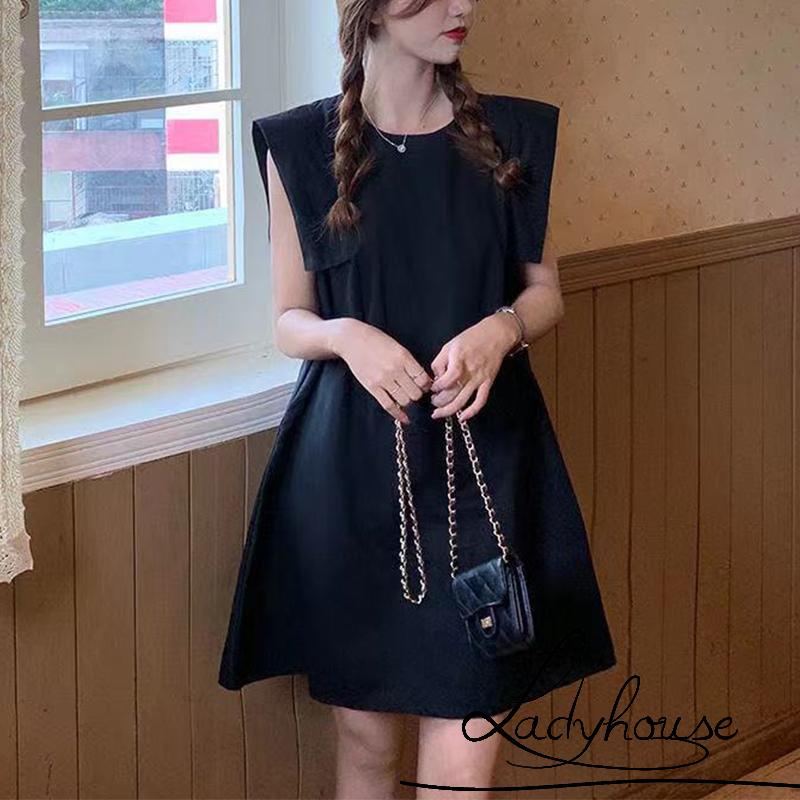 Đầm sát nách cổ tròn dáng rộng màu trơn thời trang xuân hè cho nữ