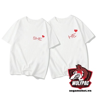 Áo đôi nam nữ tình yêu giá rẻ in hình ❤️SHE HE❤️ chất Cotton mềm mịn thoáng mát, hình in sắc nét ALI Shop