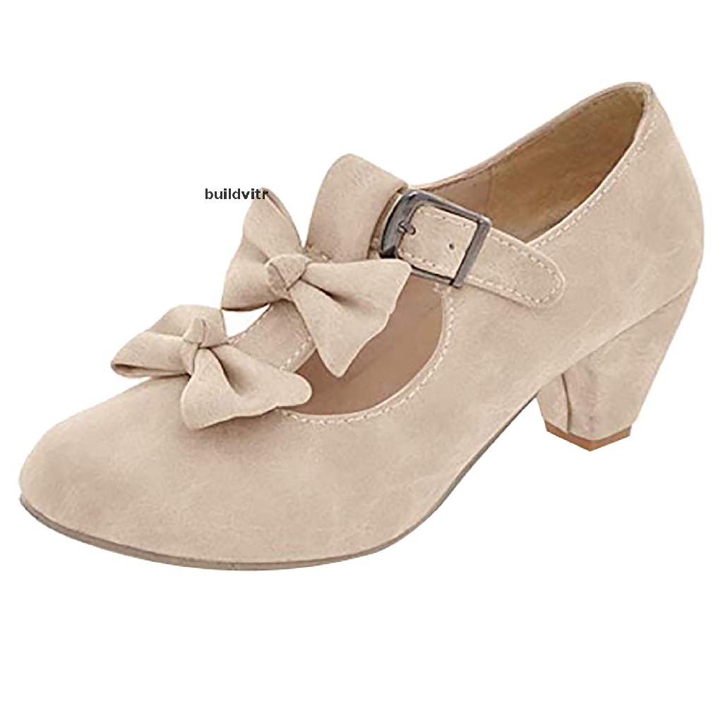 【vi】 Womens Low Heels Cute Bowknot Lolita Mary Jane Shoes Round Toe Dress Pumps .
