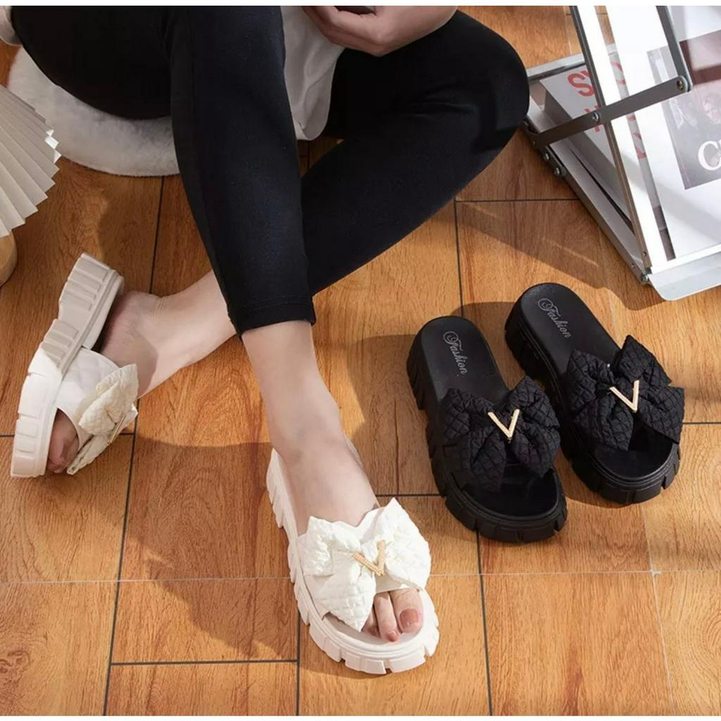 Dép nữ nơ V đế bánh mỳ cao 4p êm chân cao cấp