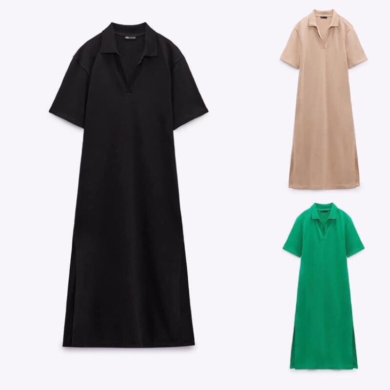 VÁY POLO SUÔNG ZARA XẺ TÀ MÀU BE ĐEN