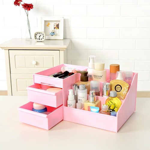 Kệ nhựa đựng đồ trang điểm kệ mỹ phẩm có 2 ngăn kéo mini trang trí nhà cửa (màu ngẫu nhiên)