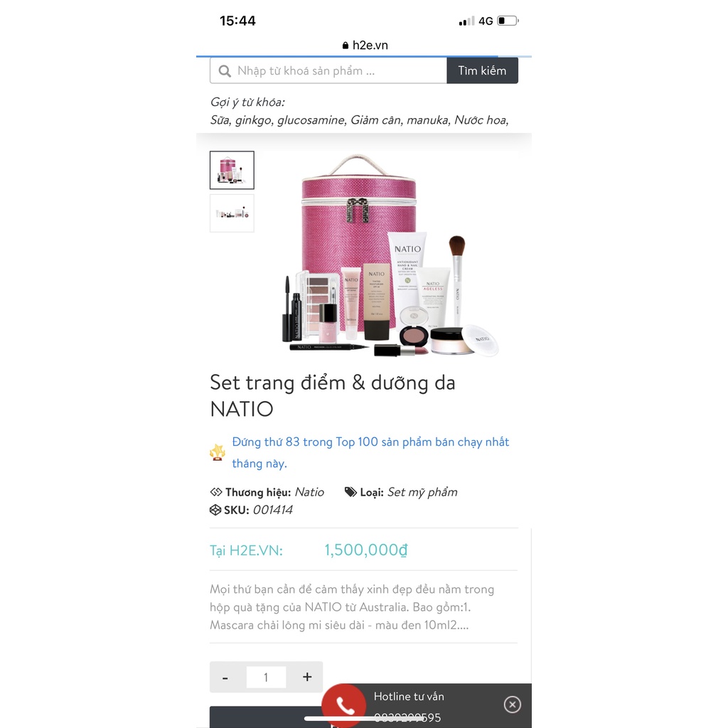 Set trang điểm và dưỡng da NATIO từ Australia.