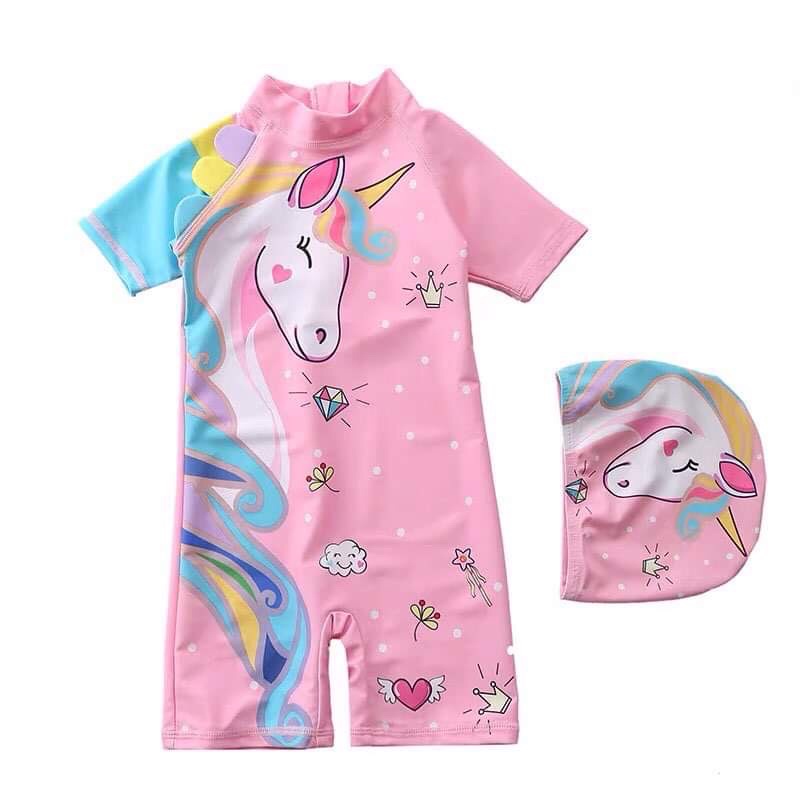 Bộ bơi liền cho bé gái ngựa pony cầu vồng