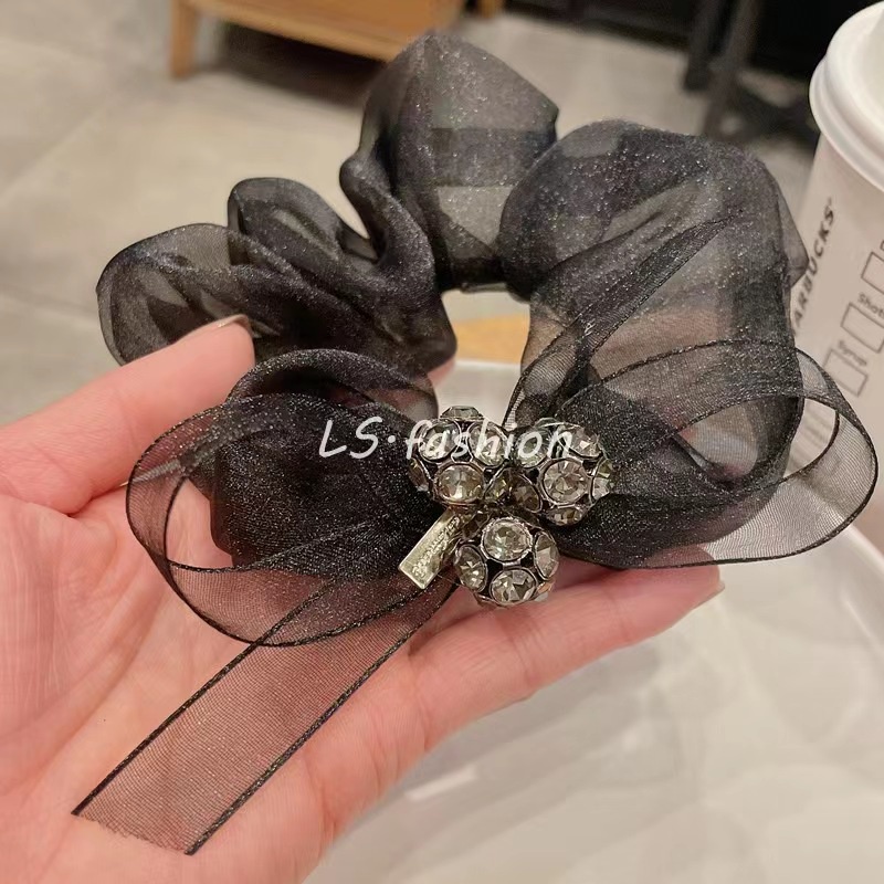 Dây Buộc Tóc Cao Su Co Giãn Phối Nơ Đính Đá Phong Cách Hàn Quốc Cho Nữ