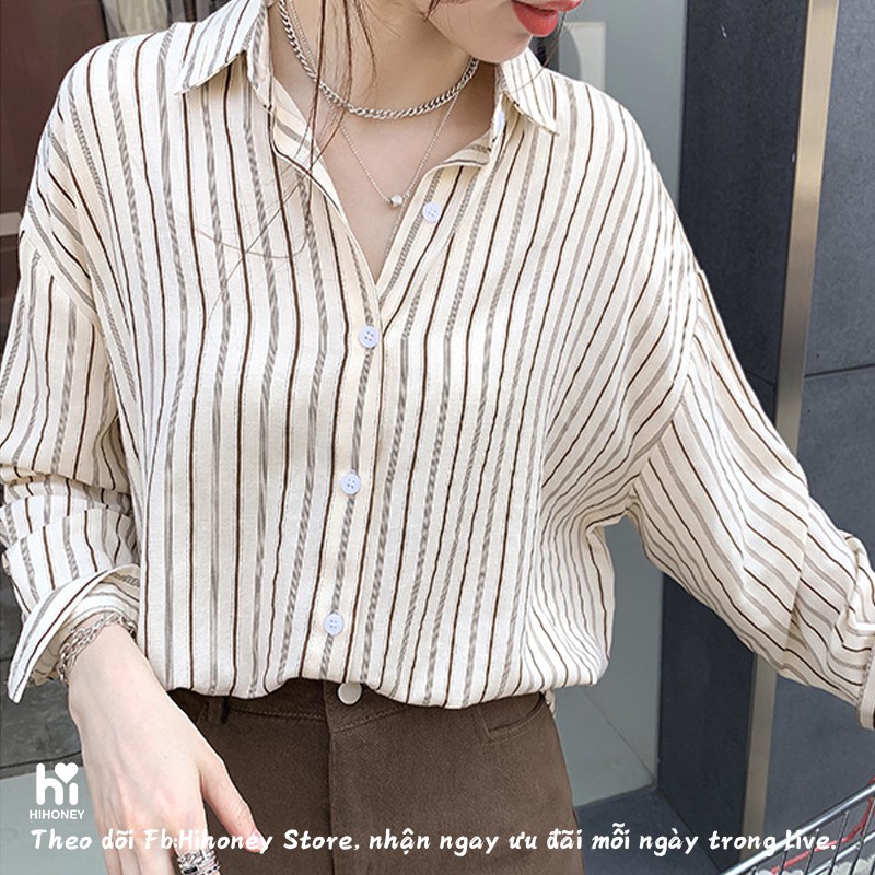 (Freeship) Áo sơ mi nữ dài tay công sở, màu kẻ sọc, chất cotton thấm hút mồ hôi,  Shirt Ulzzang ❤️