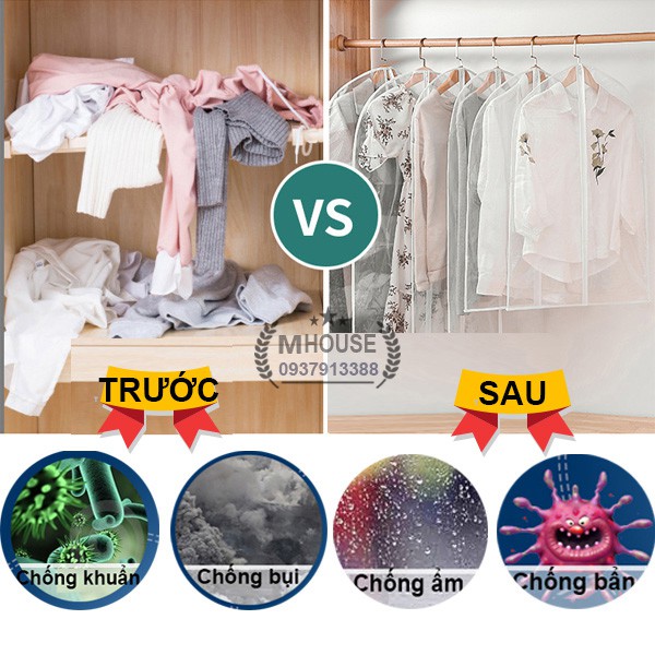 Túi Trùm Quần Áo Chống Bụi,Túi Quần Áo Chống Nước 110x60 cm