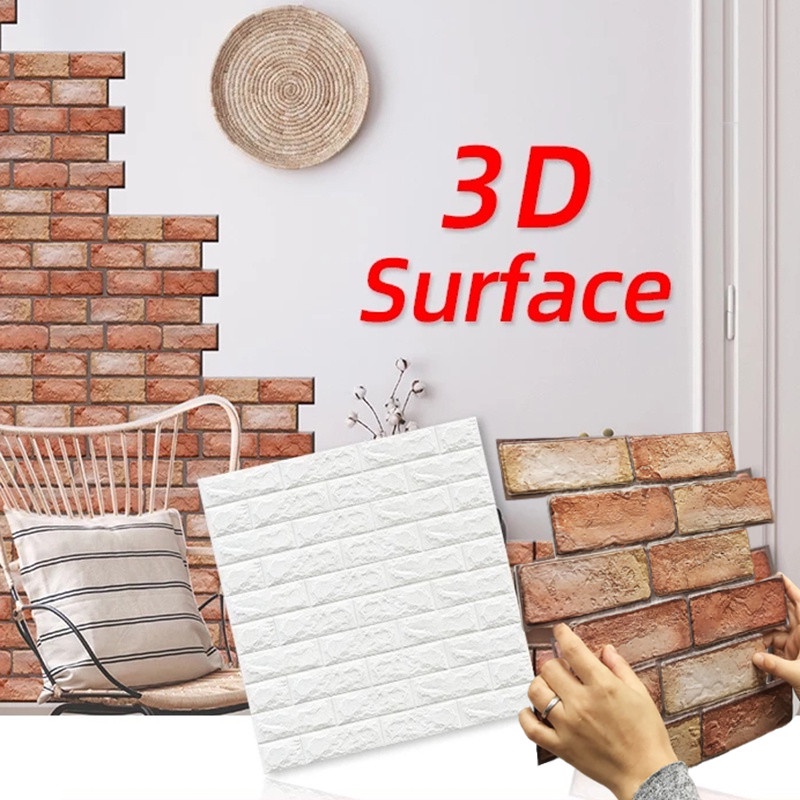 Miếng Dán Tường 3D Hình Viên Gạch Độc Đáo Chống Thấm Nước Trang Trí Nhà Cửa DIY