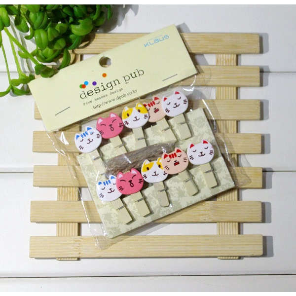 Set 10 Kẹp ảnh gỗ kèm hoạ tiết dễ thương, Kẹp ảnh treo dây thừng
