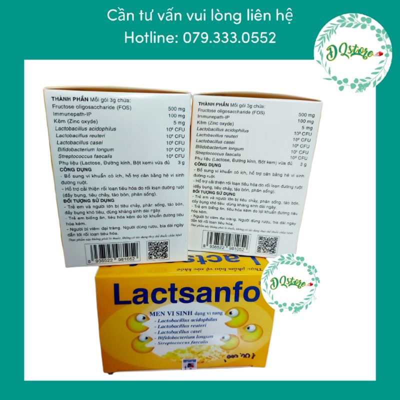 LACTSANFO- men vi sinh dạng vi nang cho người rối loạn tiêu hóa, chướng bụng, đầy hơi- hộp 24 gói