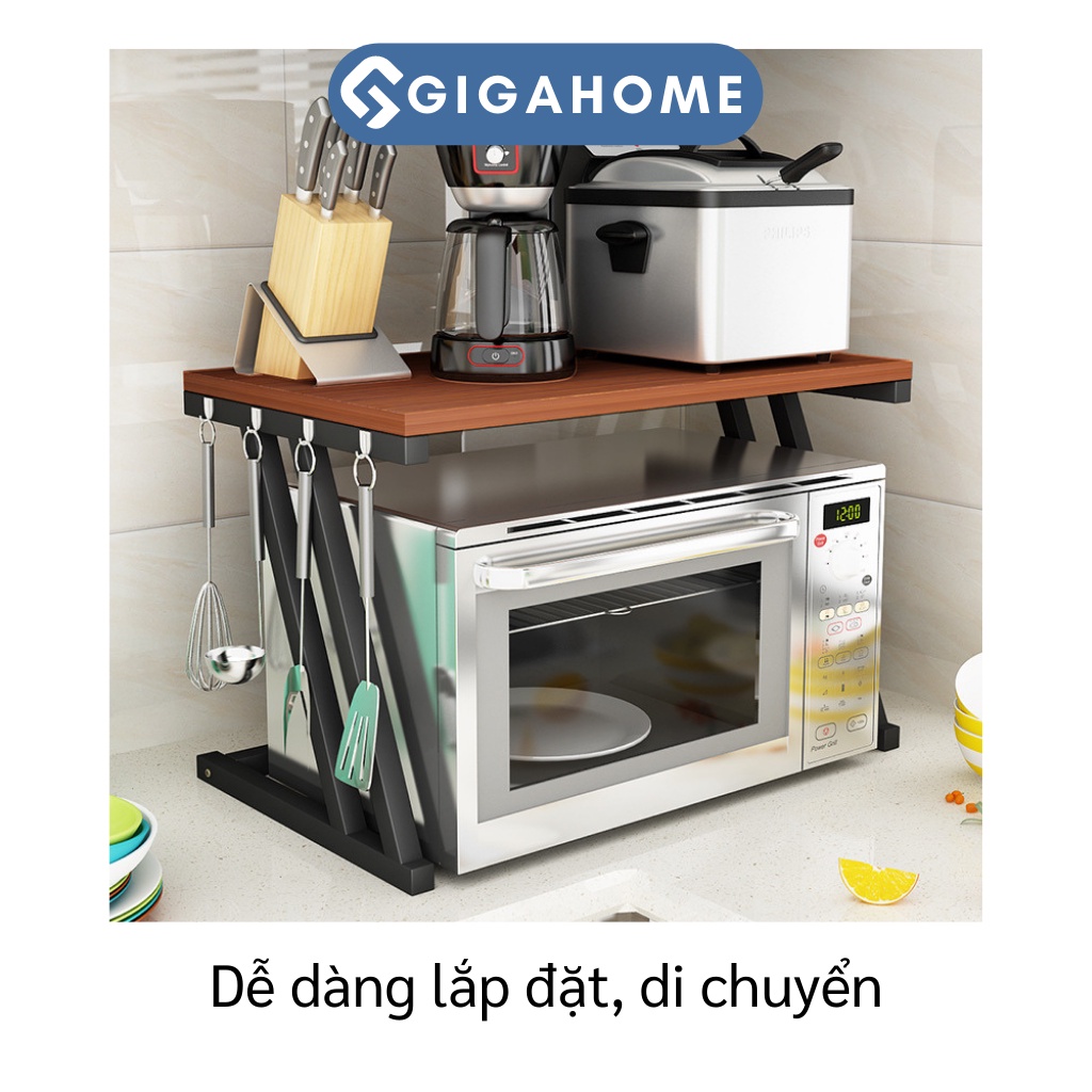 Kệ Nhà Bếp Để Lò Vi Sóng 2 Tầng Chân Chữ Z GIGAHOME Kèm Móc Treo Tiện Lợi 9466