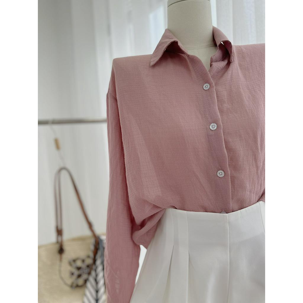 SET ÁO SƠ MI HỒNG TAY DÀI + QUẦN TRẮNG SHORT (TH)