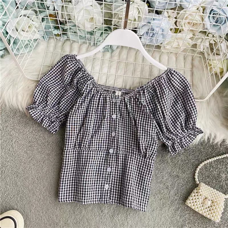 Áo croptop ulzzang chun lưng mặc được 2 kiểu