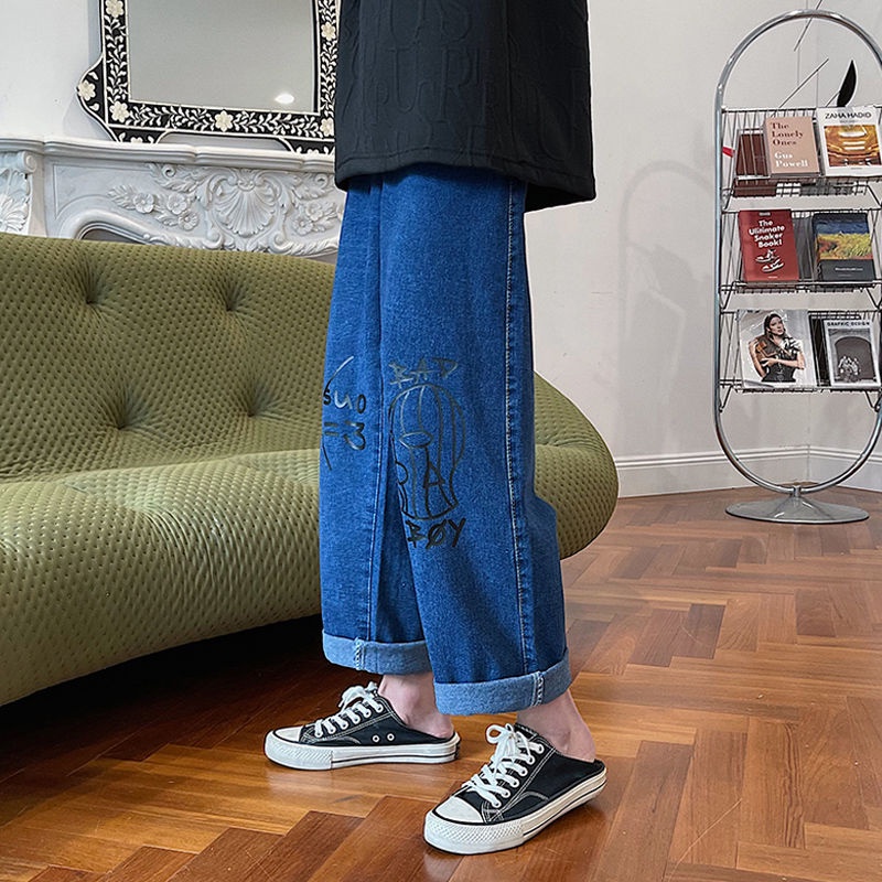 Quần jeans Dài Ống Rộng Họa Tiết graffiti Thời Trang Cho Nam