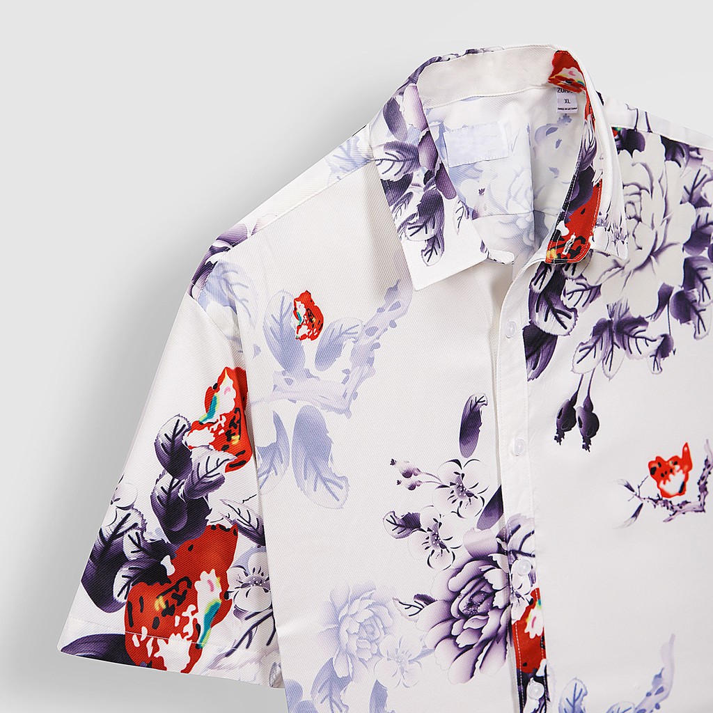 Áo sơ mi nam ngắn tay vải lụa thiết kế hoạ tiết hoa phối màu  - ZUMAN - ASM12 | BigBuy360 - bigbuy360.vn