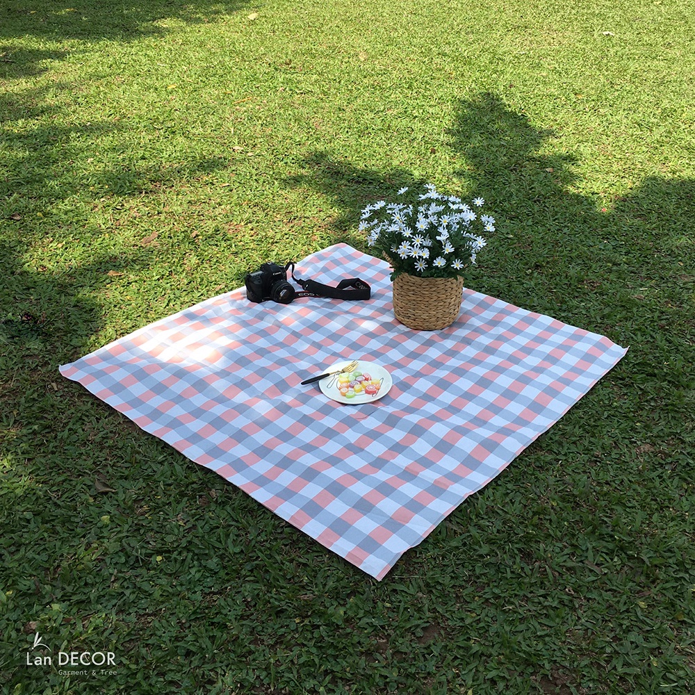 Thảm trải picnic kẻ caro xinh xắn Landecor - background phông nền trải thảm cỏ , chụp ảnh picnic