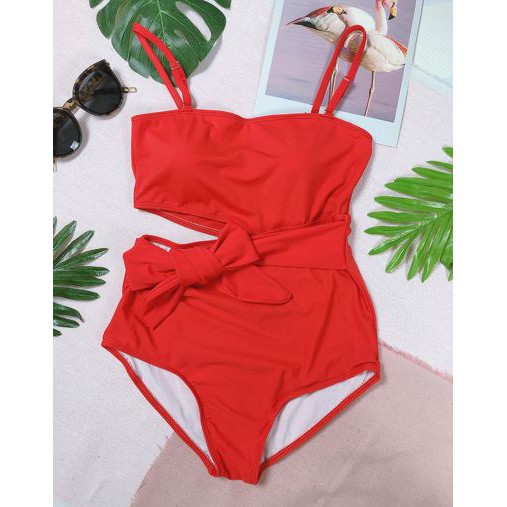 Bikini 1 mảnh 2 dây khoét eo, bộ bơi liền buộc nơ hông cho nữ Bikini191