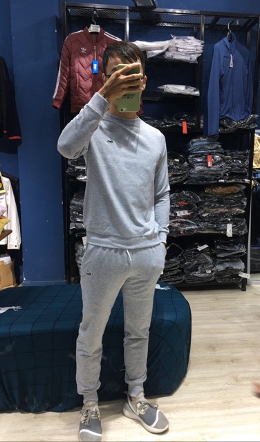 Bộ nỉ thể thao dài tay chất liệu nỉ da cá - 2 màu : Đen và ghi xám