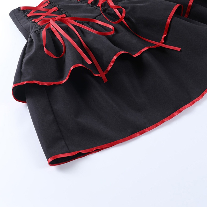 Youyo Chân Váy Chữ A Xếp Ly Lưng Cao Màu Tương Phản Phong Cách Harajuku Goth Punk Lolita Stree Cho Nữ