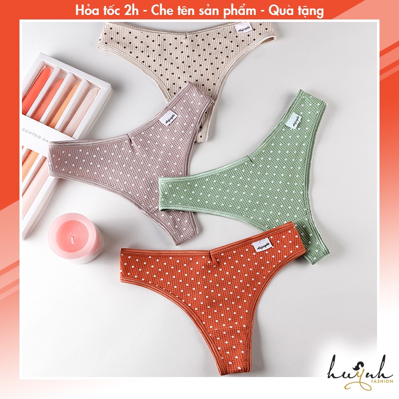 Quần Lót Nữ Cotton Thoáng Khí Thun Trơn Chấm Bi Hoặc Caro Xinh Xắn - C30