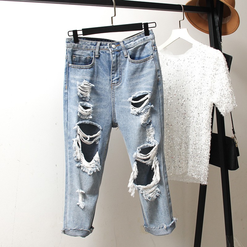 Quần Jean Dài Lưng Cao Dáng Rộng Thiết Kế Rách Cá Tính Cho Nữ 2021 | BigBuy360 - bigbuy360.vn