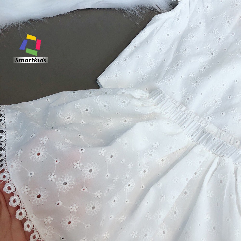Váy bé gái - Váy cánh tiên trắng phối ren hạt xẻ tà lưng Smartkids TE2982