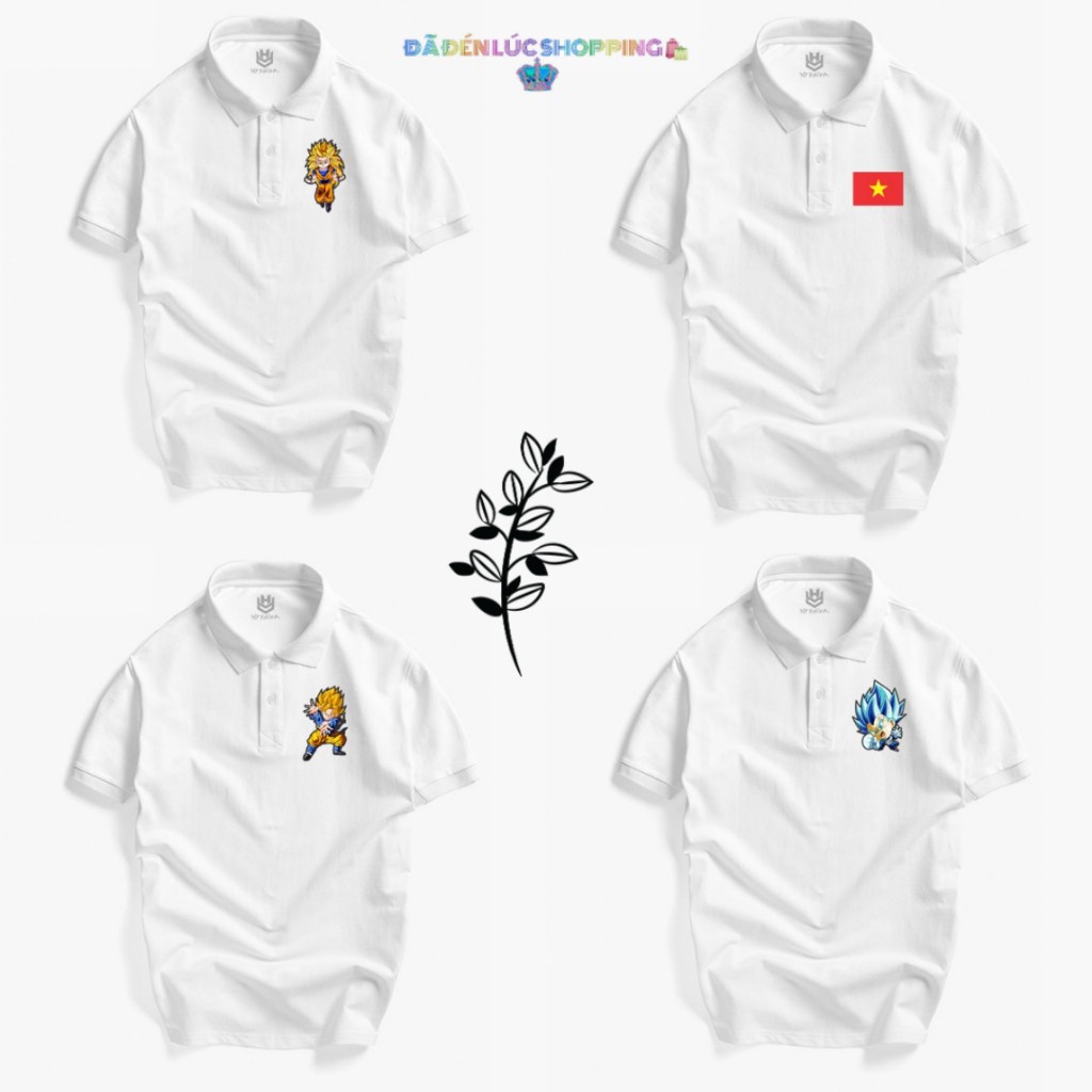 Áo POLO nam nữa trắng trơn có in hình SONGOKU, Cờ VIỆT NAM, 7 viên ngọc rồng (M-XXXL) phong cách Hàn Quốc tối giản