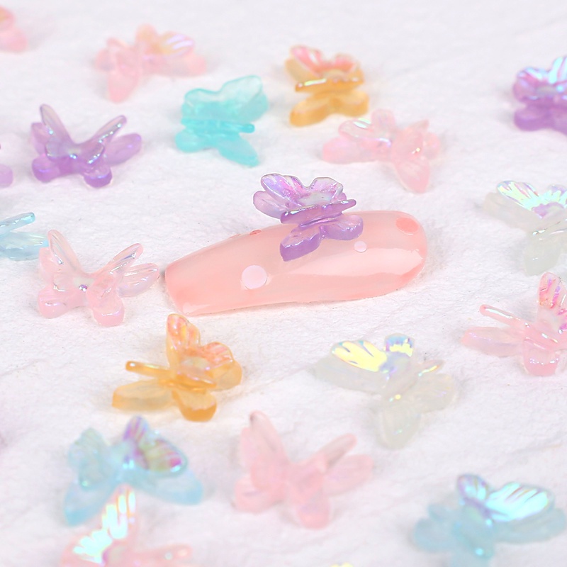 Bộ 10 Hạt Đính Trang Trí Móng Tay Hình Bướm 3D Lấp Lánh Trong Suốt