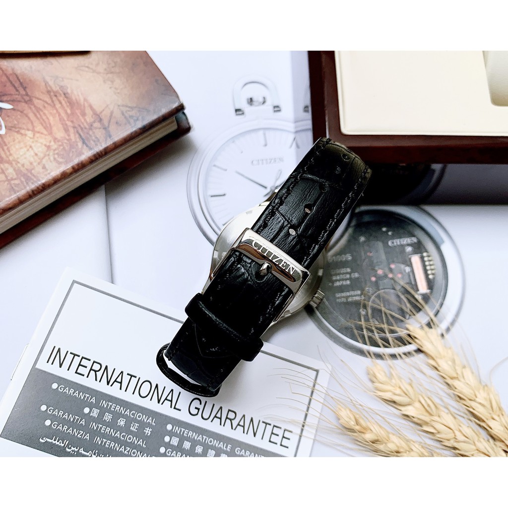Đồng hồ Nam chính hãng Citizen Automatic NH8350-08A Size 40,Mặt trắng,Lịch-Máy cơ tự động-Dây da đen cao cấp