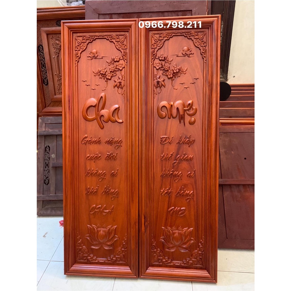 Tranh Cha mẹ - Phúc Lộc Thọ gỗ hương treo tường