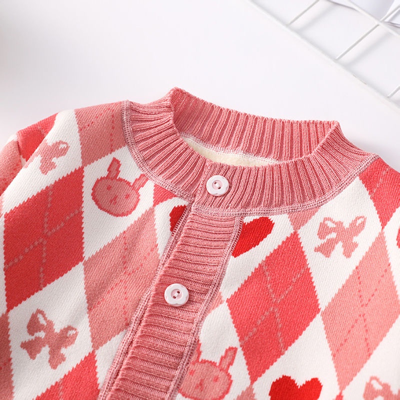 Áo khoác len cardigan đỏ họa tiết thỏ đáng yêu cho bé gái  N01258