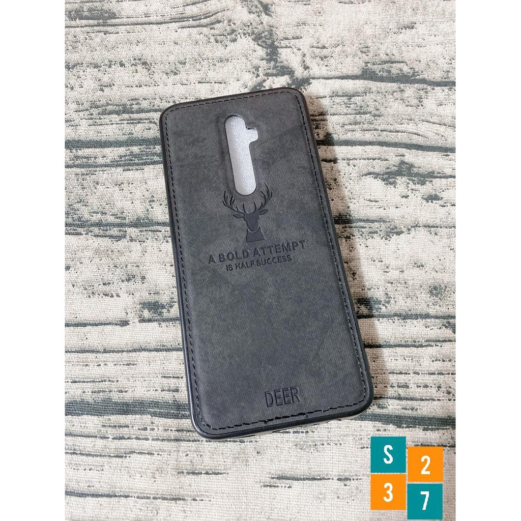 Ốp lưng Oppo Reno 2F , Reno 2Z Ốp vải Jean viền dẻo đen điêu khắc hình nai cao cấp