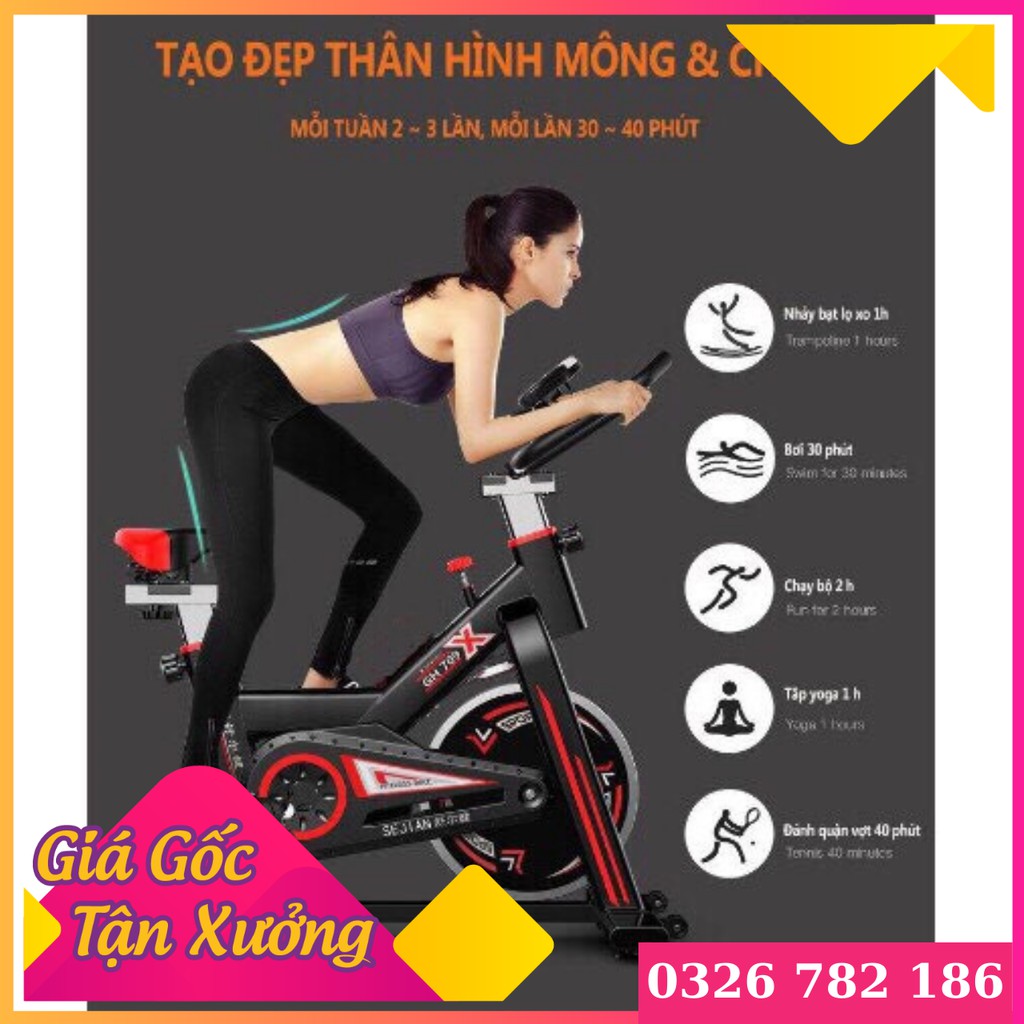 Xe đạp tập gym, thể dục tại nhà Model GH709 - Kèm đồng hồ cảm biến nhịp tim+ Bình nước thể thao