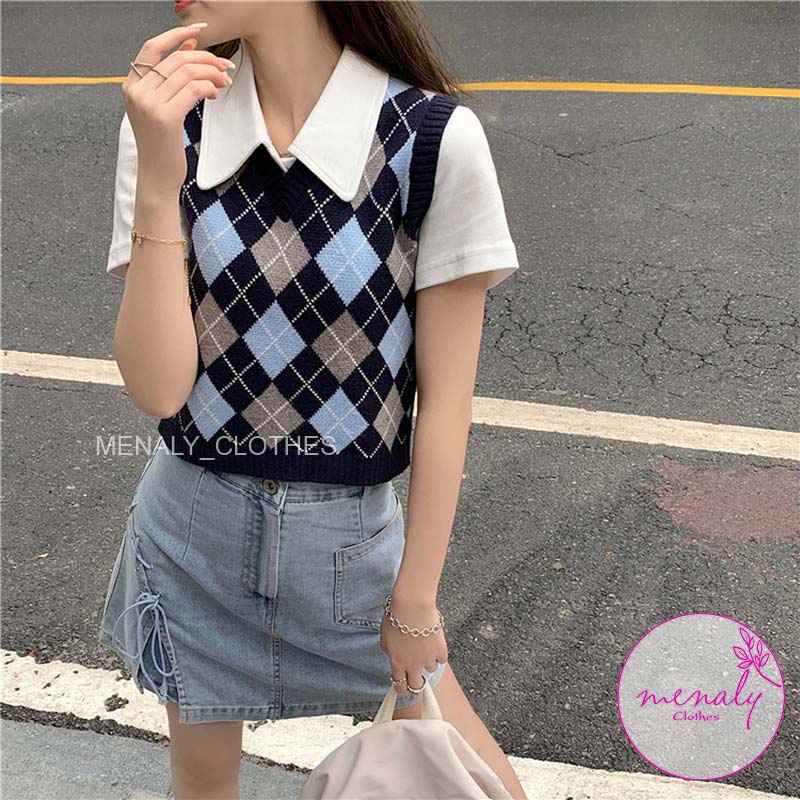 Áo gile len ulzzang hàn quốc dáng croptop AH040, mẫu áo gile thu đông croptop len kết hợp được nhiều trang phục