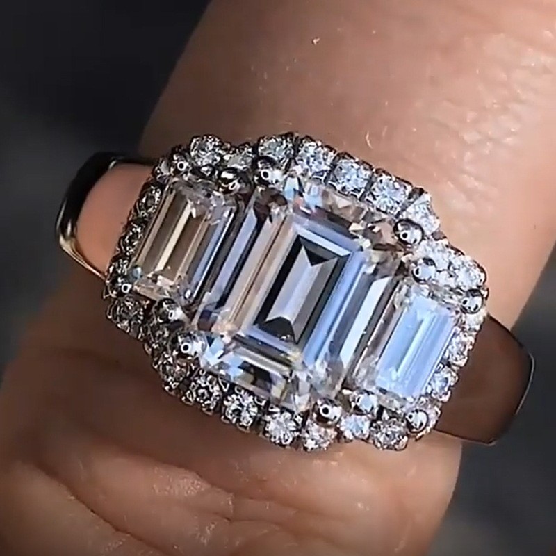 Nhẫn đính đá Zircon hình vuông màu bạc sang trọng cho nữ