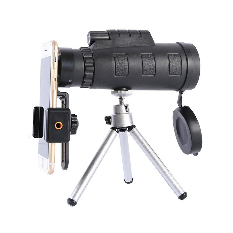 Ống nhòm đơn 10x kẹp điện thoại, có giá đỡ 3 chân chắc chắn, thấu kính phủ film xanh cao cấp