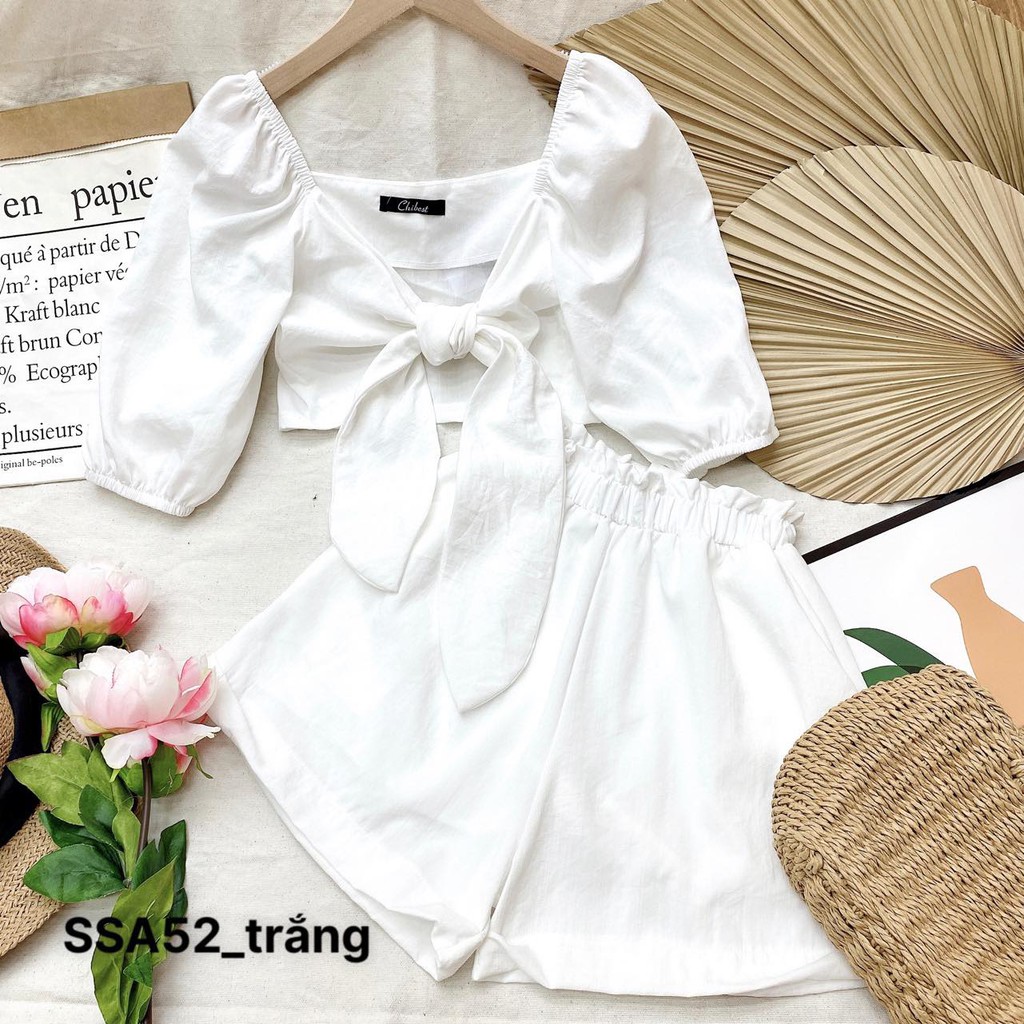 (MẪU MỚI-FREESHIP) SET QUẦN SHORT ÁO CROPTOP THẮT NƠ NGỰC ❤️CHIBEST_SSA52