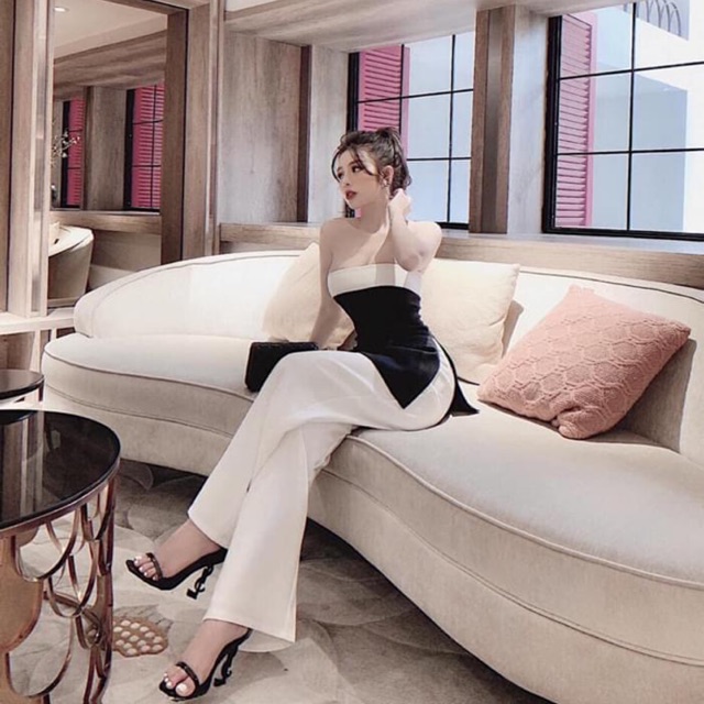 Set áo peplum xẻ + quần suông